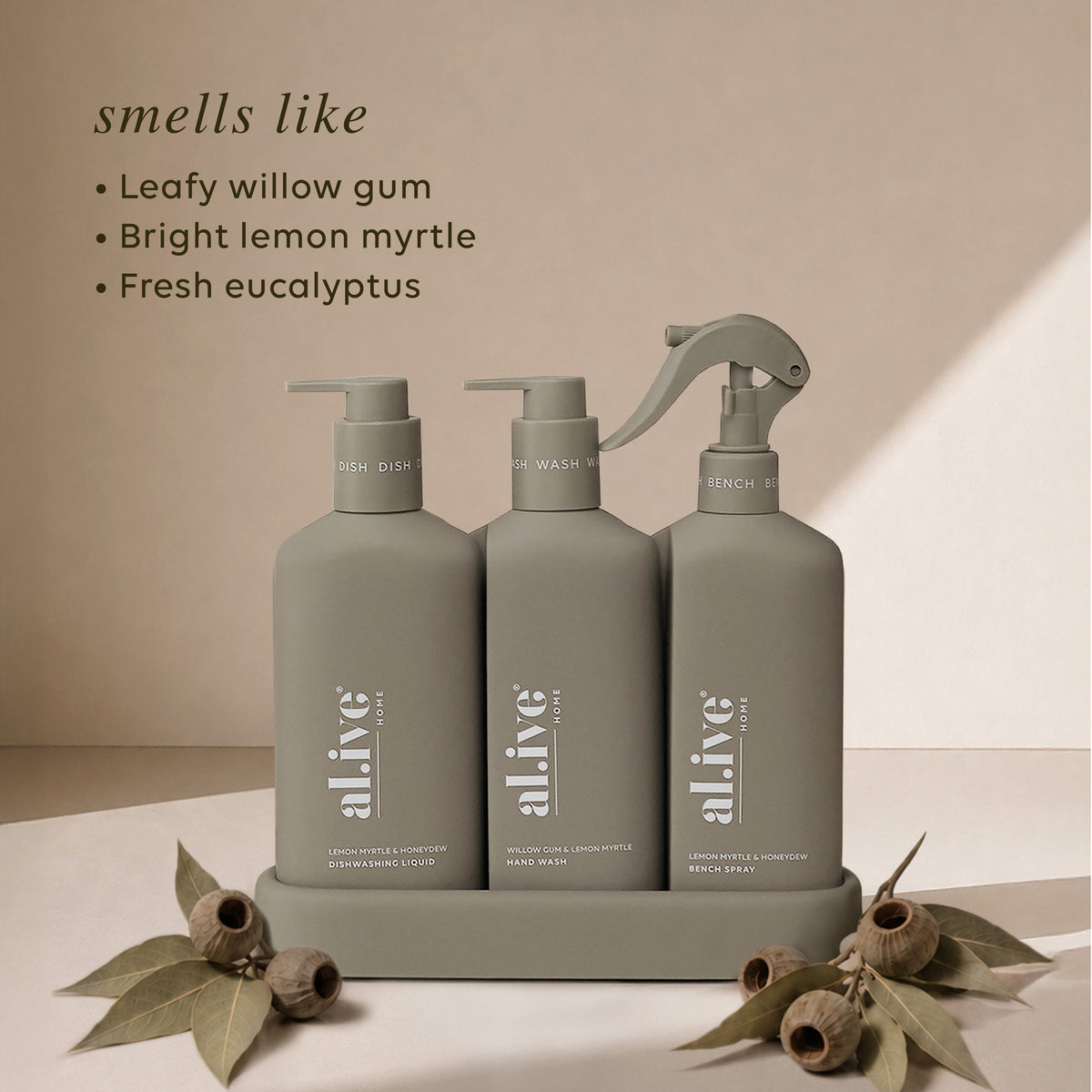 KITCHEN TRIO -WILLOW GUM & LEMON MYRTLE + LEMON MYRTLE & HONEYDEW