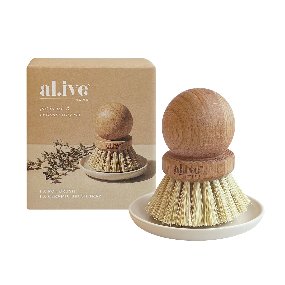 POT BRUSH + CERAMIC TRAY