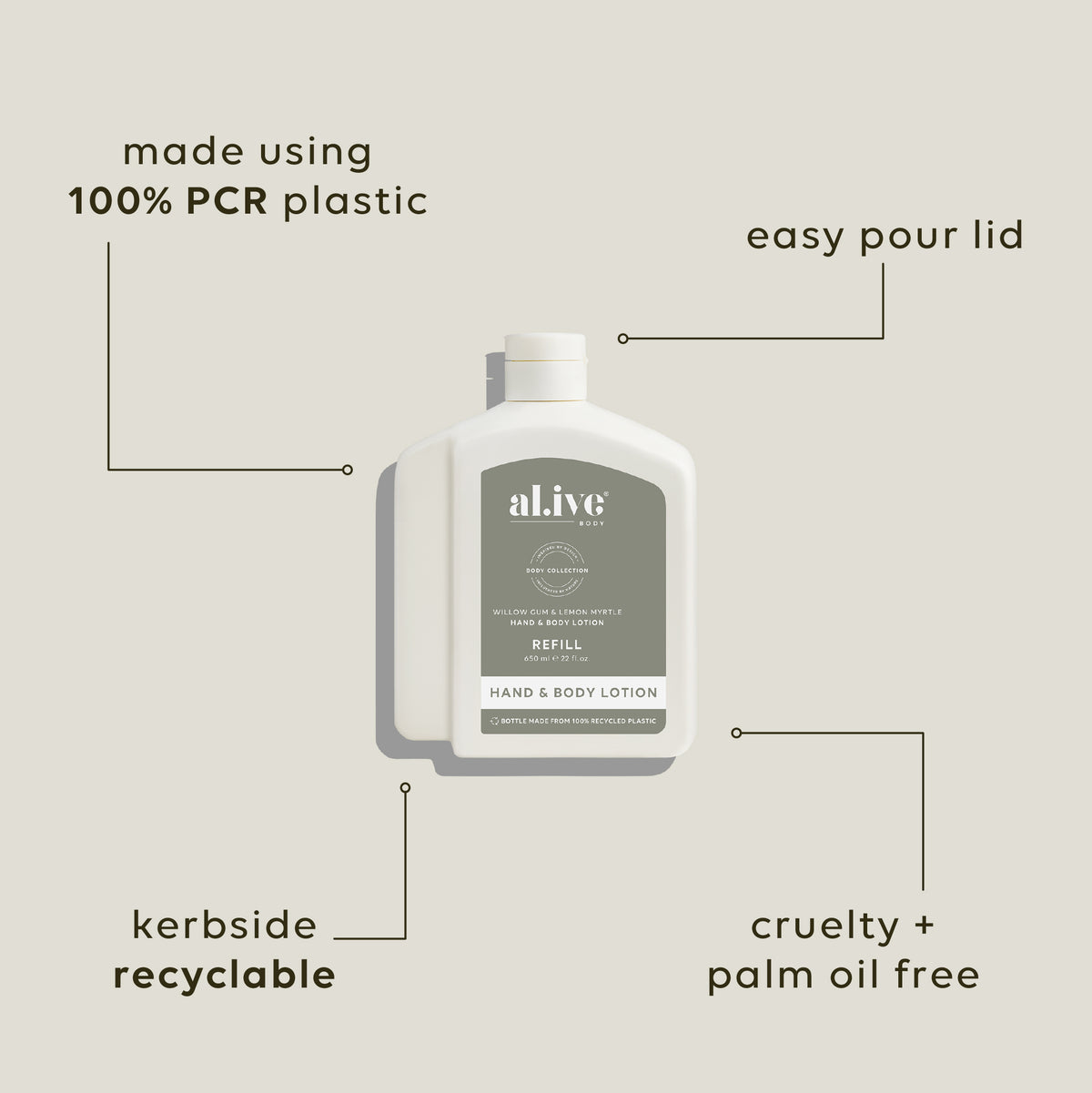 650ML LOTION REFILL - WILLOW GUM & LEMON MYRTLE