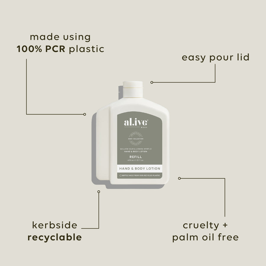 650ML LOTION REFILL - WILLOW GUM & LEMON MYRTLE