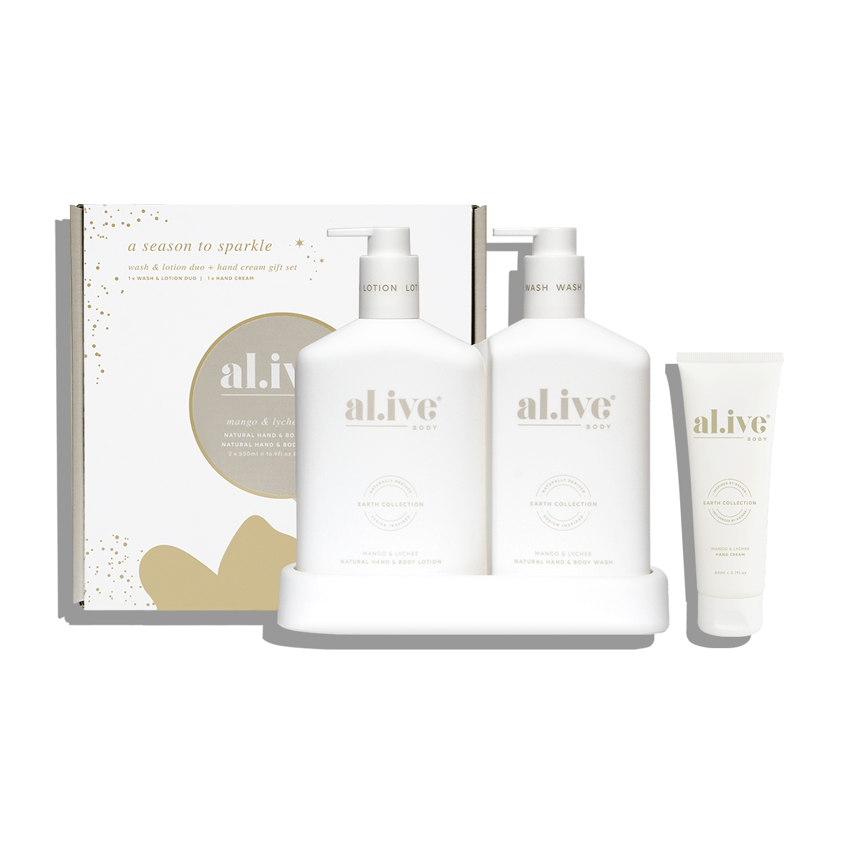 WASH & LOTION DUO + HAND CREAM GIFT SET - MANGO & LYCHEE - al.ive body