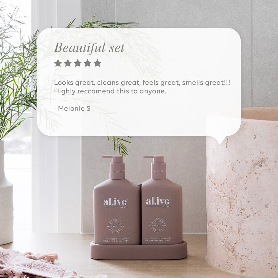 WASH & LOTION DUO + TRAY - RASPBERRY BLOSSOM & JUNIPER - al.ive body